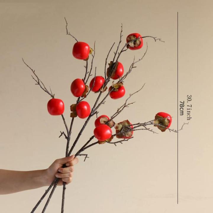 Kunstblumen Künstlicher Fruchtschaum Kaki，Zweigstrauß Gefälschte Blume Getrocknete Blume Wohnaccessoires Natürlich，Für Schaufenster für jeden Anlass