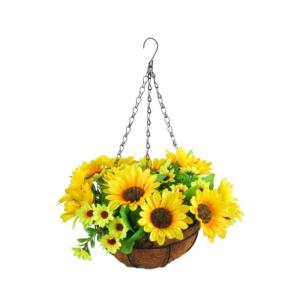 Künstliche Hängeblumen im Korb, Hängekörbe, Girlanden, Heimblumen für Terrasse, Rasen, Garten, Dekoration, für die Dekoration Von Außen- und Innenräumen – Gelb