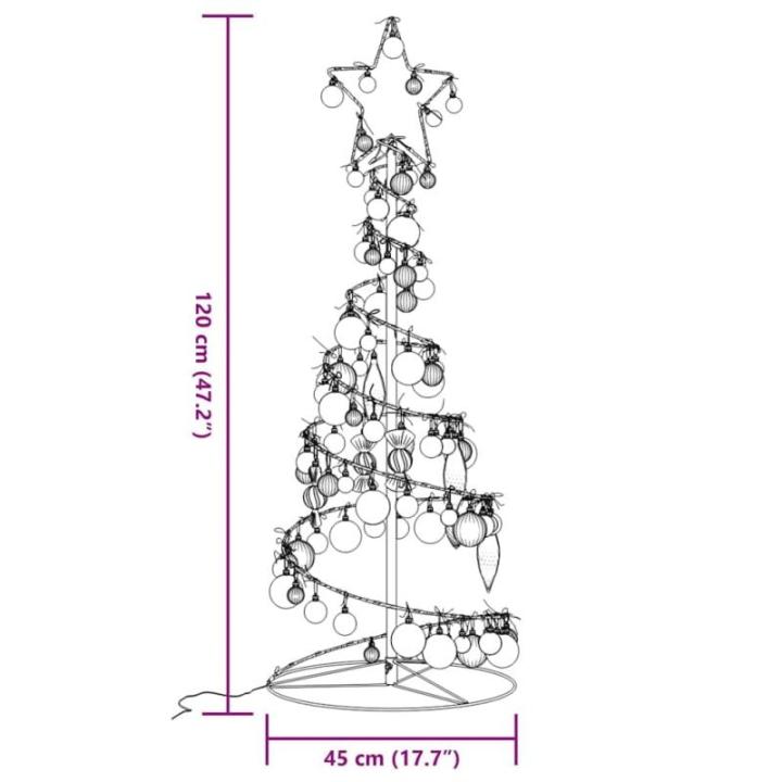 Kerstboom kegelvorm met ballen 80 leds warm wit 120 cm