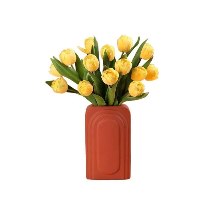 Kunstblumen Elegante künstliche Tulpenblumen in Vase – lebensechte Seidenstoff-Blumendekoration für Wohnzimmer, Hochzeitsdekoration für jeden Anlass