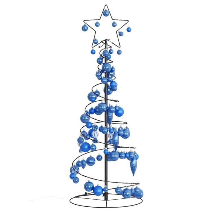 Kerstboom kegelvorm met ballen 80 leds warm wit 120 cm