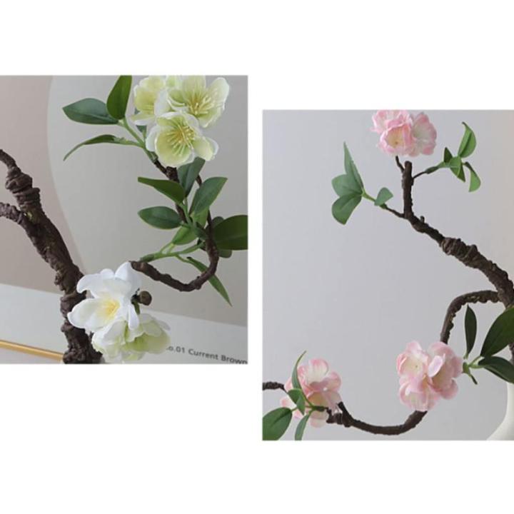 Kunstblumen Künstliche Pflaumenblüten, Pflaumenblüte im Zen-chinesischen Stil, für Heimtisch, Büro, Party, Dekoration (weiße weiße Keramikvase) für jeden Anlass