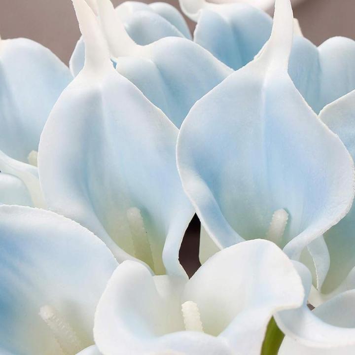 20 stuks kunstbloemen Calla lelie, bruid, latex, ware aanraking, familie, decoratie, feest, bruiloft, hotel, decoratie, boeket (hemelsblauw)