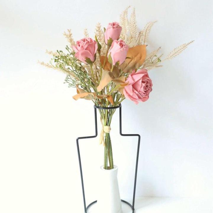 2 stuks , zijden bloemen, roos en tarweaaraars, bloemstukken, kunststof decoratie, planten, boeket, bruid, bruiloftsboeket, tuin, kantoor, kamerdecoratie, tafel-middenstukken (roze