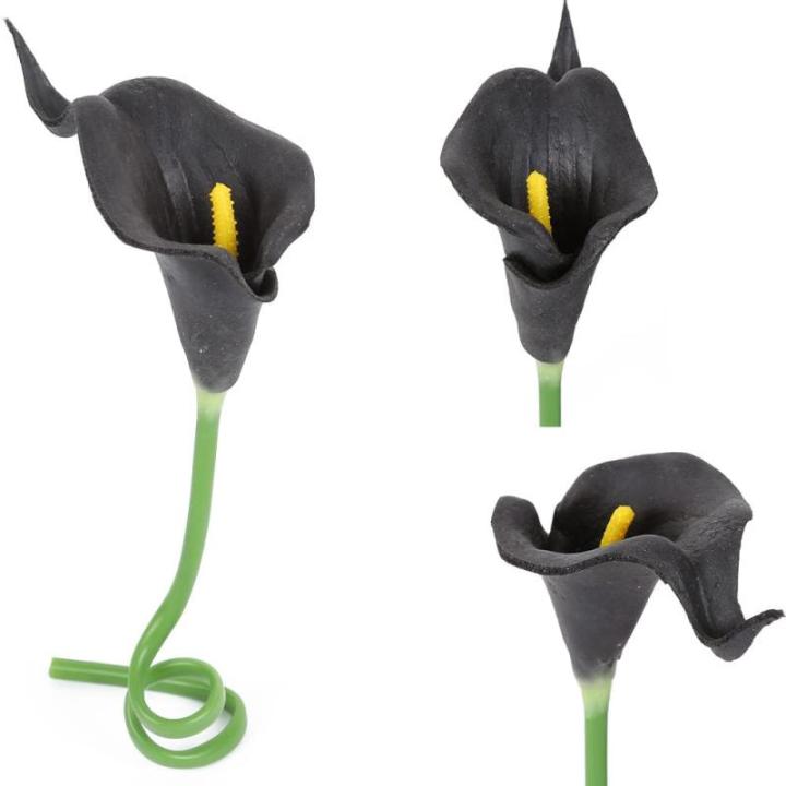 24 Stück Schwarze Calla-Lilien-Blumen, künstlich für Dekorationen, Schwarze künstliche Blumen, Calla-Lilien-Blumenstrauß für Hochzeit, Tafelaufsätze, Blumen-Dekoration, Heim