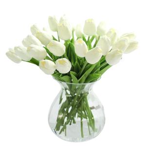 10 stuks PU Real Touch Latex Kunstmatige tulpen neptulpen bloemen boeketten bloemenarrangement voor huis kamer bruiloftsboeket middenstuk, wit