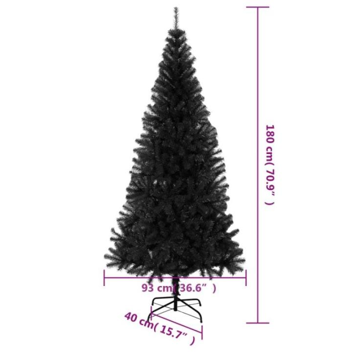 Kunstkerstboom met standaard, 180 cm hoog, kerstdecoratie, hoge kunstdennenboom, pvc en staal, zwart