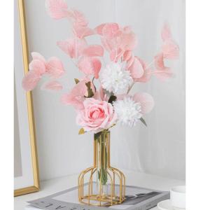 Kunstblumen Künstliche Blumen-Pflanzen-Set, künstliche Seidenblumen mit Leichter Luxus-Vase aus Schmiedeeisen, für den Hochzeitshausgarten für jeden Anlass