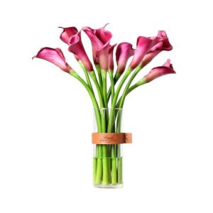 Kunstblumen Künstliche Blumen im Topf – Faux Calla Lily Blumen Grünpflanzen mit Glasvase für Heimdekoration, Hochzeitstisch für jeden Anlass