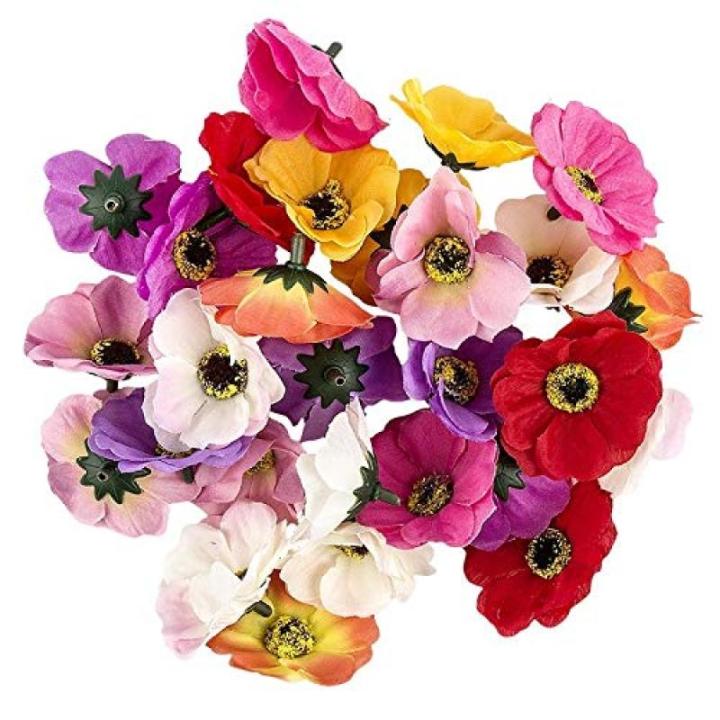Decoratieve bloemen, , verschillende soorten, ca. diameter 4 - 5 cm (anemoon - kleurrijk - 27 stuks)