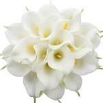 20 Stück Künstlich Calla Lilie Braut Blume Latex Wahre Berührung Familie Dekoration Party Hochzeit Hotel Dekoration Blumenstrauß (Weiß-Gelb)