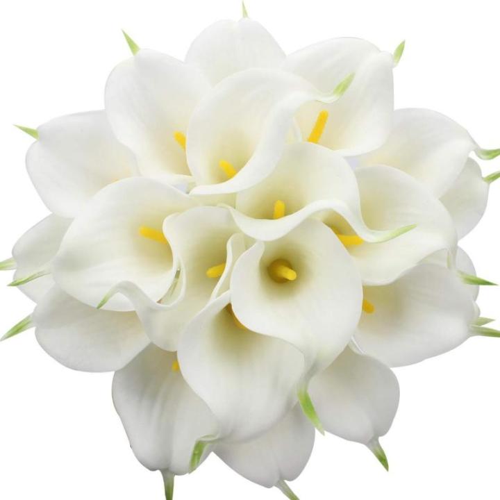 20 Stück Künstlich Calla Lilie Braut Blume Latex Wahre Berührung Familie Dekoration Party Hochzeit Hotel Dekoration Blumenstrauß (Weiß-Gelb)