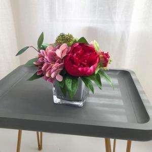 Kunstblumen Künstliche Blumen Pflanzen Set, Faux Hydrangea Rose Pfingstrose Blumenarrangements mit Vase für Braut Hochzeit Home Decoration für jeden Anlass