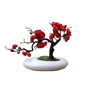 Kunstblumen Künstliche Blumen Pflaumenblüte mit Topf, Simulationsblume Tischdekoration Zubehör Seidengefälschte Pflanzen für Büro Zuhause für jeden Anlass