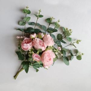 Kunstblumen Künstliche Pfingstrosenblumen, künstliche Blumensträuße, mit Kunstvase aus Eisen, gefälschte Pfingstrosenarrangements, für Party- und Heimdekoration für jeden An