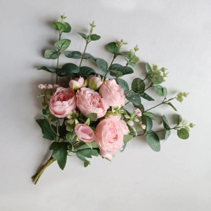 Kunstblumen Künstliche Pfingstrosenblumen, künstliche Blumensträuße, mit Kunstvase aus Eisen, gefälschte Pfingstrosenarrangements, für Party- und Heimdekoration für jeden An