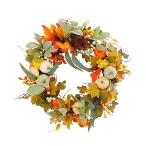Künstlicher Frühlingskranz, Simulationsblumenkranz mit Kürbis für die Haustür