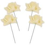Kunstrozenbloemen met steel als kunstmatige decoratieve rozen van was, 4 crème-witte rozenblaadjes als echt voor bloemstukken, bloemendecoratie, waxrozen als kunstrozen, begraafpl