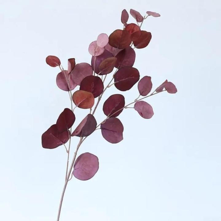 Eukalyptus-Stiele, künstliche Eukalyptusblätter, Stiele, künstliche Blumen für Zuhause, Büro, Blumenstrauß, Tafelaufsatz, Hochzeitsdekoration, Weihnachten (rot)