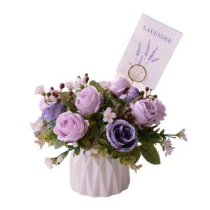 Kunstblumen Künstliche Topfblumen，Kleine Bonsai für Hochzeit Zuhause Schreibtisch Tischplatte Outdoor，Mehrfarbig（Weiße Keramikvase） für jeden Anlass