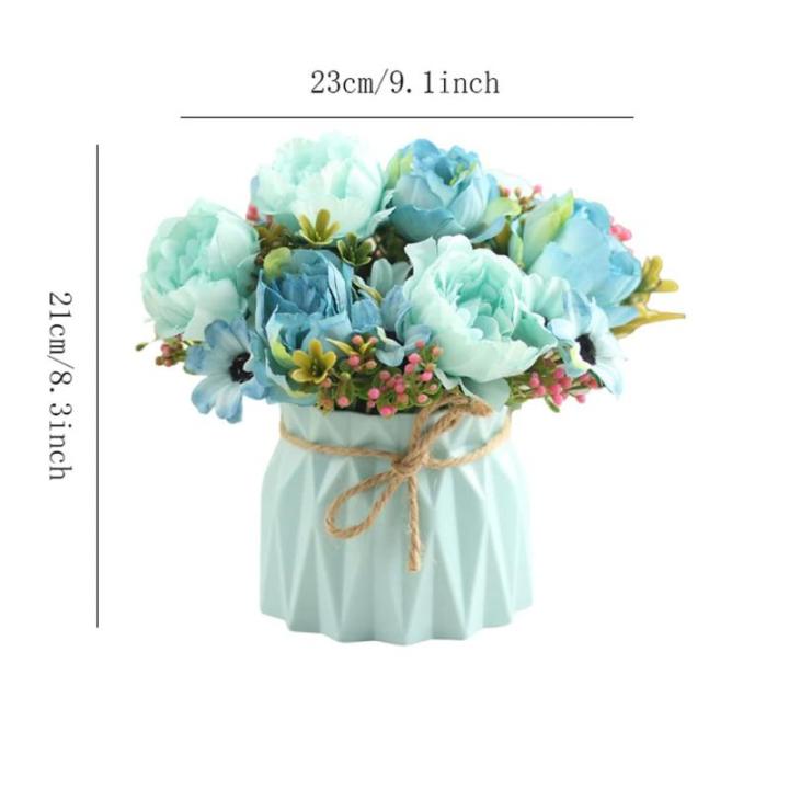 Kunstblumen Künstliche Blumen, Seidenblumen, Blumensträuße mit Keramikvase, Tischdekoration, gemischte künstliche Blumenarrangements für jeden Anlass