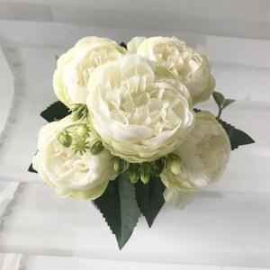 Rose Pink Silk Peony Bloemen Boeket 5 Grote Hoofd en 4 Knoppen Nep Bloemen voor Thuis Bruiloft Decoratie Indoor (L,6 * 30cm)