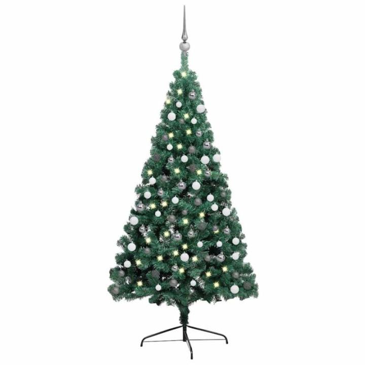 Künstlicher Halb-Weihnachtsbaum Beleuchtung Kugeln Grün 150 cmGrün und grau