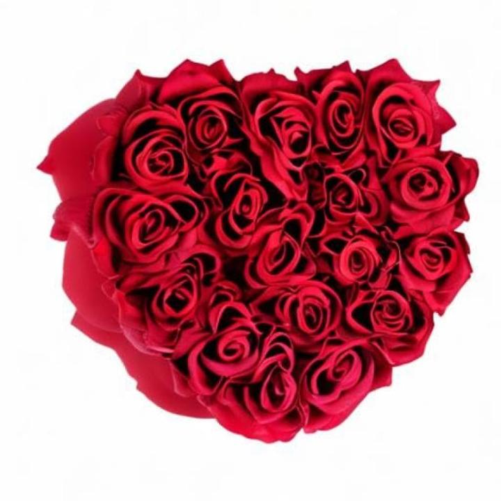 Rozenbox hart, 18 rozen, stabiele bloemenbox, wit, 10 jaar houdbaar, cadeau-idee, decoratieve bloemenbox, rood, 13 x 21 x 19 cm