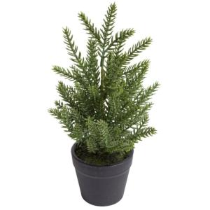 Kunstmatige mini-dennenboom assortiment (4 stuks gesorteerd) in zwarte kunststof pot