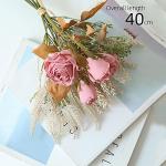 2 stuks , zijden bloemen, roos en tarweaaraars, bloemstukken, kunststof decoratie, planten, boeket, bruid, bruiloftsboeket, tuin, kantoor, kamerdecoratie, tafel-middenstukken (roze
