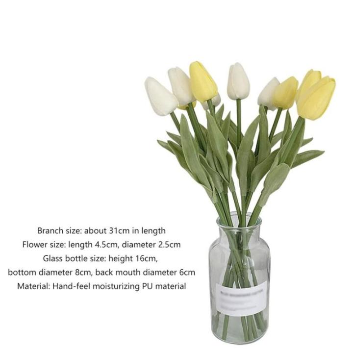 Kunstblumen Simulations-Tulpenstrauß in Glasvase, künstlicher gefälschter Blumentopf für Tischdekoration, Badezimmer-Ornamente im Innenbereich für jeden Anlass