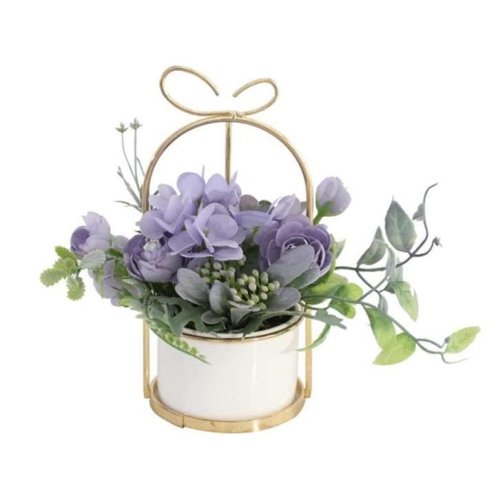 Kunstblumen Künstliche Blumen, Hortensie, Chrysantheme, Kunstblumen, Dekor, Keramik-Pflanztopf, Tischplatten-Pflanzgefäß für jeden Anlass