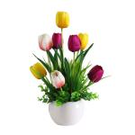 Kunstblumen Künstliche Tulpenblumen mit Keramikvase, echter Tulpenstrauß, lebendiges Tulpenblumenarrangement, für Hausgartenparty für jeden Anlass