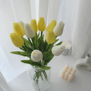 Kunstblumen Simulations-Tulpenstrauß in Glasvase, künstlicher gefälschter Blumentopf für Tischdekoration, Badezimmer-Ornamente im Innenbereich für jeden Anlass