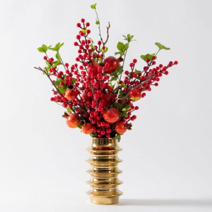 Kunstblumen Künstliche Granatapfelzweige, Vase, Blumenarrangement, Heimdekoration, Einweihungsgeschenke, künstliche Blumenverzierung für jeden Anlass
