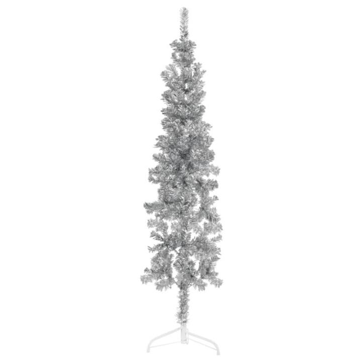 Künstlicher Weihnachtsbaum Silber 150 cm Höhe PVC-Material Halb-Weihnachtsbaum Platzsparend Wand Christbaum Innen- und Außenbereich Wirtschaftliche Weihnachtsdekoration Festlich
