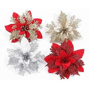 12 stuks glitter kerstboomversieringen Kerstmis bloemen ornament kerstdecoratie kerstboomhanger 14 cm (roze)