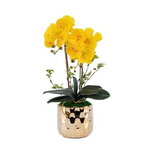 Kunstblumen Künstliches Blumen-Set, goldene Keramikvase mit künstlicher Schmetterlings-Orchidee, Arrangements für den Esstisch für Hochzeitsfeiern für jeden Anlass