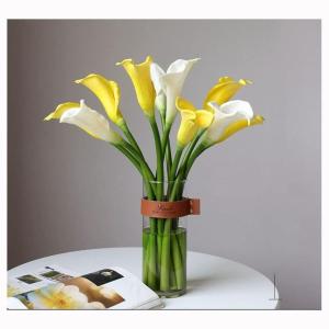 Kunstblumen Künstliche Blumen im Topf – Faux Calla Lily Blumen Grünpflanzen mit Glasvase für Heimdekoration, Hochzeitstisch für jeden Anlass