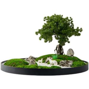 Künstlicher Bonsai-Baum Simulation Bonsai Pflanze Künstliche Topfpflanze Trockenlandschaft Gefälschte Grünpflanze mit Keramikblume Pferdeskulptur Dekoration Home Office Desktop