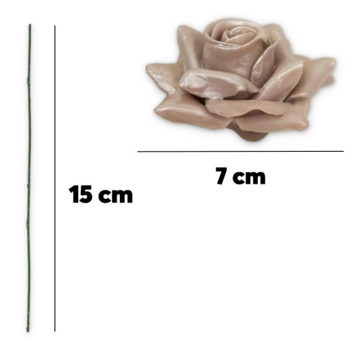 Matches21 Wasrozen met draadsteel voor bloemstukken, kunstrozen, decoratieve rozen, textielrozen met wascoating, Ø 7 cm, 2-delige parelmoer
