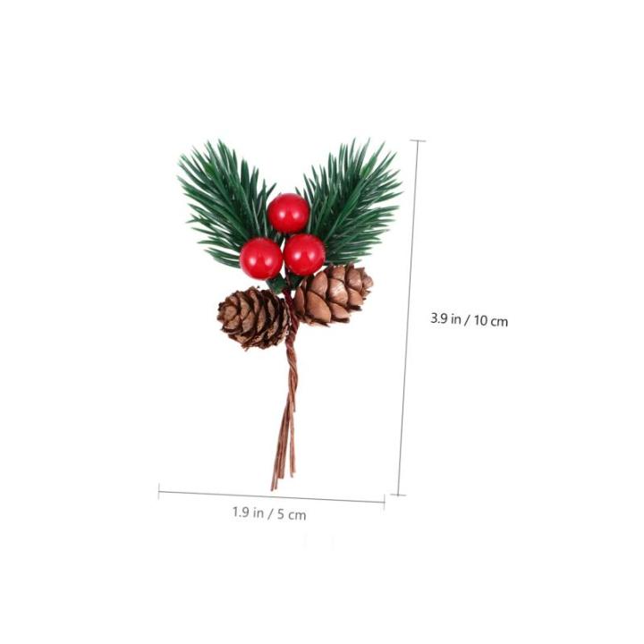 5st Kiefernzapfen Weihnachtsseidenbeere Baum Pflücken Rote Beerenstiele Künstliches Weihnachtsspray Künstliche Beerenpflücker Gefälschter Beerenstiel Große Tannenzapfen Vlies