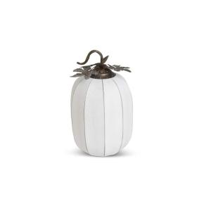 K&K Interiors 41552E-WH pompoen van splitleer, met metalen steel en bladeren, wit, 2 stuks