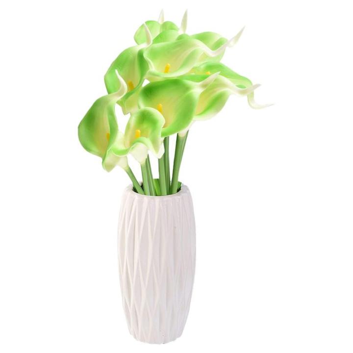 Künstliche Blumen, Künstliche Calla-Lilien-Blume, 10 Stück, fühlt Sich echt an, Seide, Blumen mit langem Stiel, Blumenstrauß, Großdekor(Green)