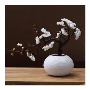 Kunstblumen Künstliche Blumen Pflaumenblüte mit Topf, Simulationsblume Tischdekoration Zubehör Seidengefälschte Pflanzen für Büro Zuhause für jeden Anlass