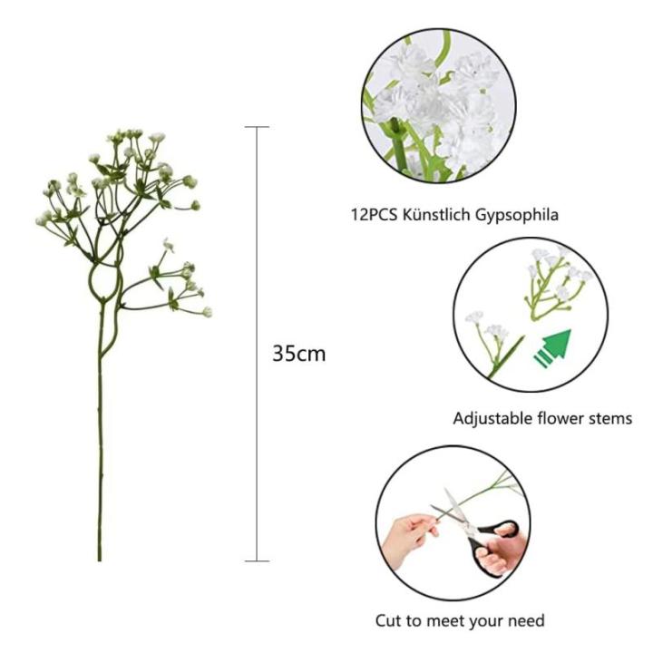 12 stuks Gypsophila kunstmatige bloemen, nep baby adem Gypsophila bloemen boeketten, nep bloemen voor DIY bruiloft boeket partij tafelstukken bloemstukken en Home Decor