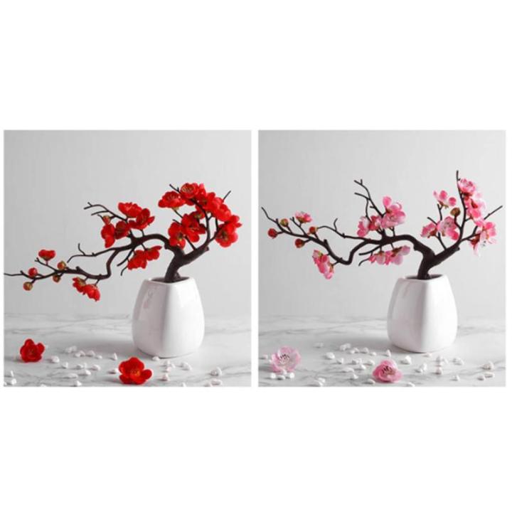 Kunstblumen Pflaumenblüten-Kunstblumen, mit Vase, Kunstblume, Kunstpflanze, Topfdekoration, für Zuhause, Wohnzimmer, Party, Hochzeit für jeden Anlass