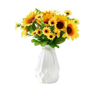 Kunstblumen Künstliche Sonnenblume, für Badezimmer, Küche, rustikal, Tischdekoration, Regal, für Immer Blumen (Sonnenblume + mit Vase) für jeden Anlass