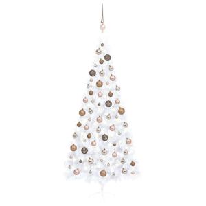 Künstlicher Halb-Weihnachtsbaum Beleuchtung Kugeln Weiß 240 cm, Tannenbaum Künstlich, Christmas Tree, Tannenbaum Deko, Weihnachtsbäume, Christbaum - 3077572
