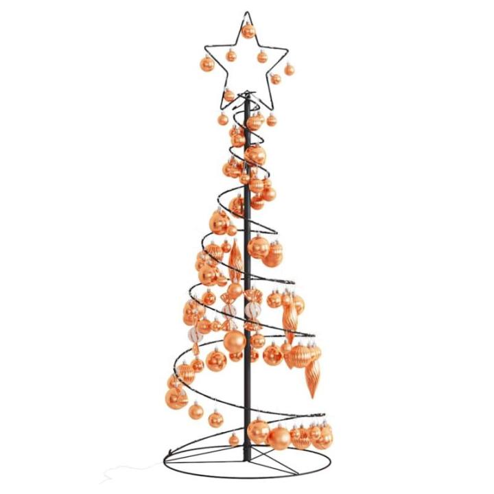 Kerstboom kegelvorm met ballen 80 leds warm wit 120 cm